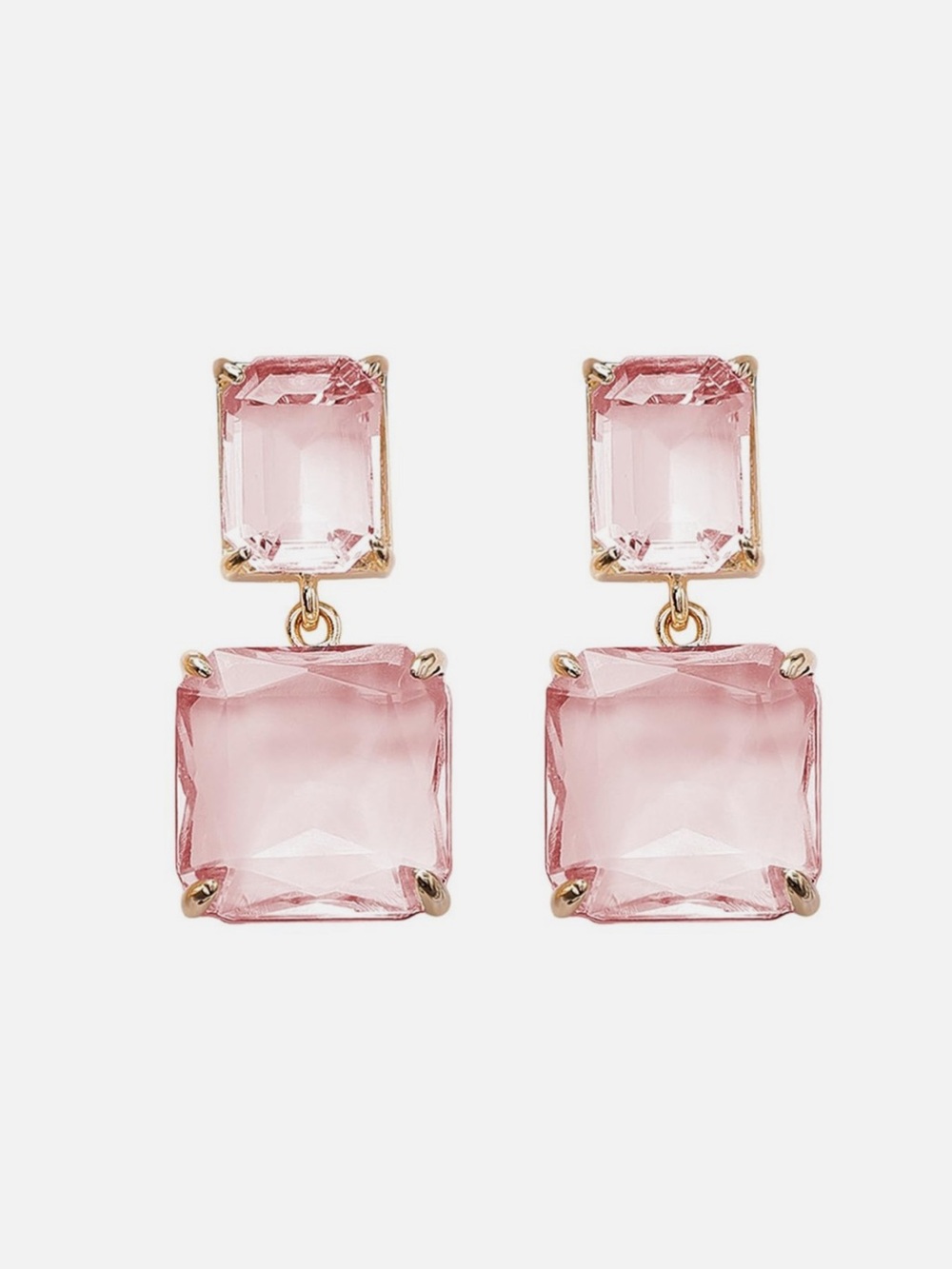 Gold tone & Pink Crystal Square Drop Statement Earrings Jewelry